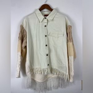 Umgee Mixed Sweater Knit Back Shacket Size M